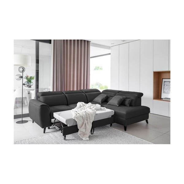 Tmavosivá zamatová rozkladacia/s úložným priestorom rohová pohovka (pravý roh/do L) Noble – ELTAP-image-4