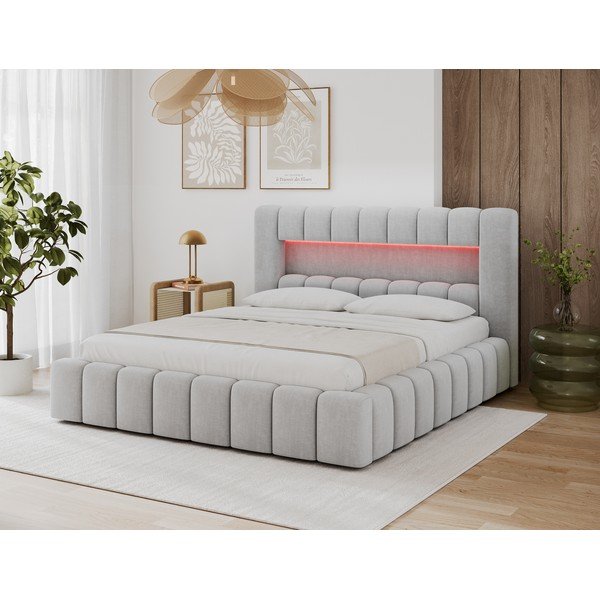 Svetlosivá čalúnená dvojlôžková posteľ s úložným priestorom s roštom 140x200 cm Lamica – ELTAP-image-1