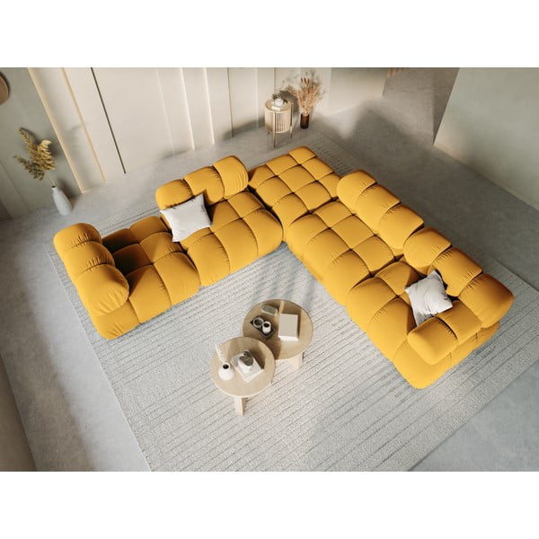 Žltá zamatová podnožka Bellis – Micadoni Home-image-1