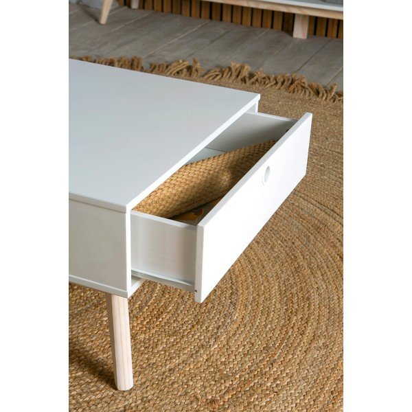 Biely konferenčný stolík s 2 zásuvkami a nohami z borovicového dreva Marckeric Kiara-image-1