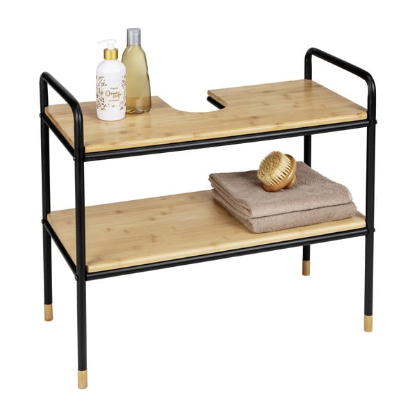 Čierna/prírodná bambusová skrinka pod umývadlo 70x60 cm Loft – Wenko-image-3