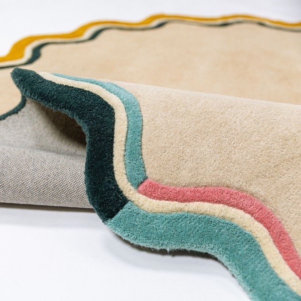 Ručne tkaný vlnený okrúhly koberec v prírodnej farbe ø 180 cm Leo Scallop – Flair Rugs-image-2