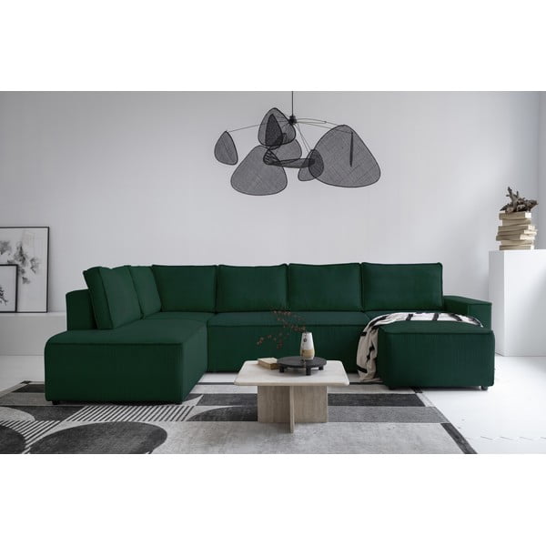 Tmavozelená menčestrová rozkladacia rohová pohovka (ľavý roh/do tvaru "U") Brave Dave – Miuform-image-1