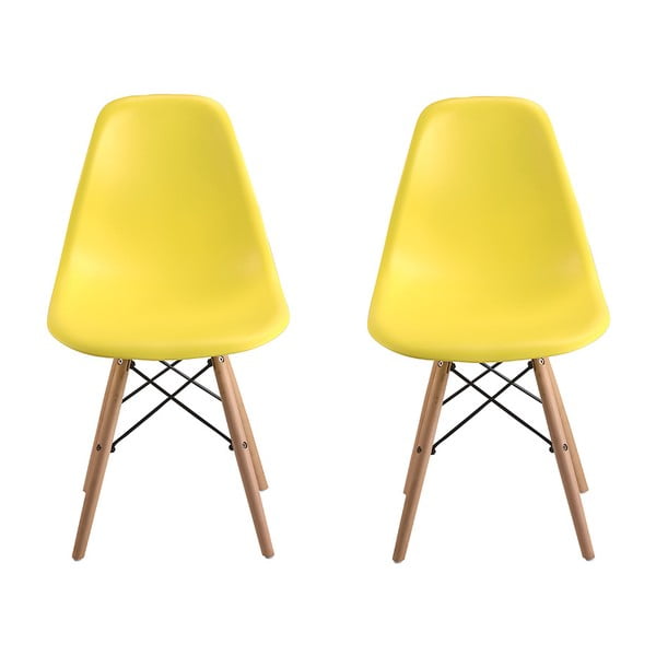 Sada 2 žltých stoličiek s nohami z bukového dreva Clio