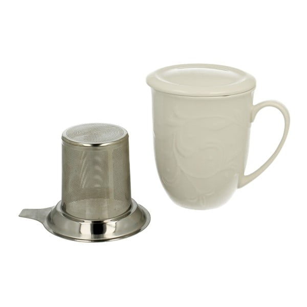 Biely porcelánový hrnček s kovovým filtrom Duo Gift Hemingway, 300 ml