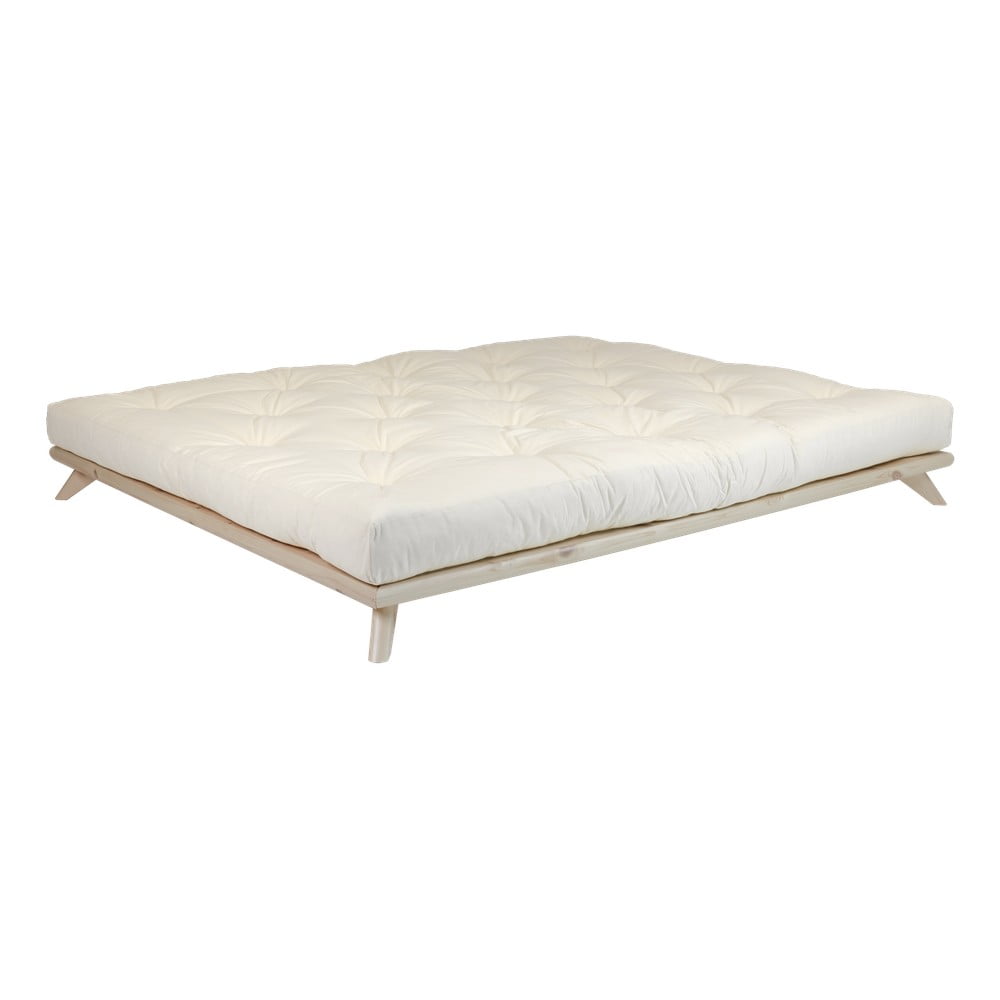 Dvojlôžková posteľ z borovicového dreva s matracom Karup Design Senza Comfort Mat Natural Clear/Natural, 160 × 200 cm
