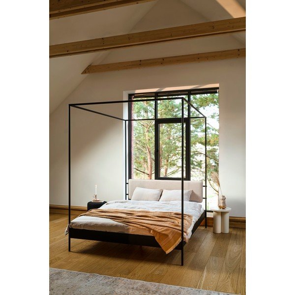 Čierna/béžová oceľová čalúnená dvojlôžková posteľ s nebesami s roštom 200x200 cm Eton – noo.ma-image-1