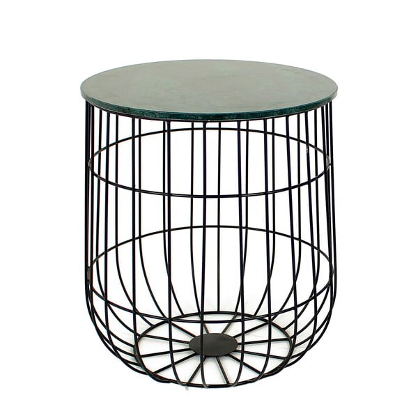 Čierny kovový stolík s mramorovou doskou HF Living Birdcage, ⌀ 35 cm