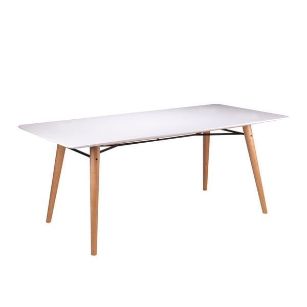 Biely jedálenský stôl s nohami zo svetlého dreva kaučukovníka sømcasa Irina, 180 x 90 cm