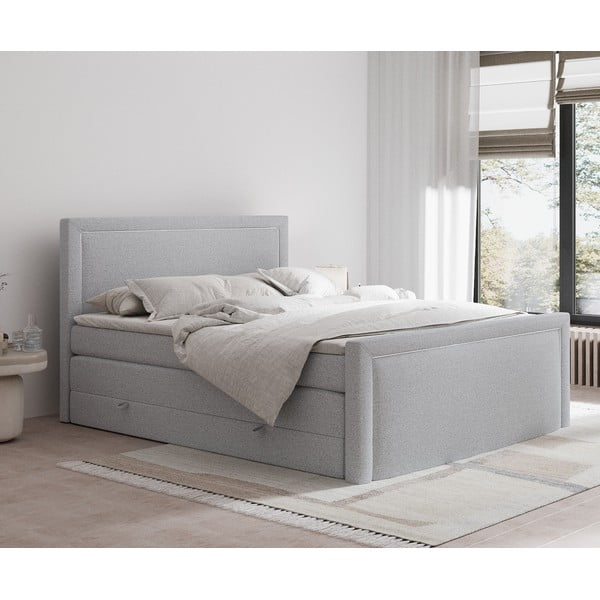Svetlosivá boxspring posteľ s úložným priestorom 200x200 cm Lavenda – Maison de Rêve-image-1