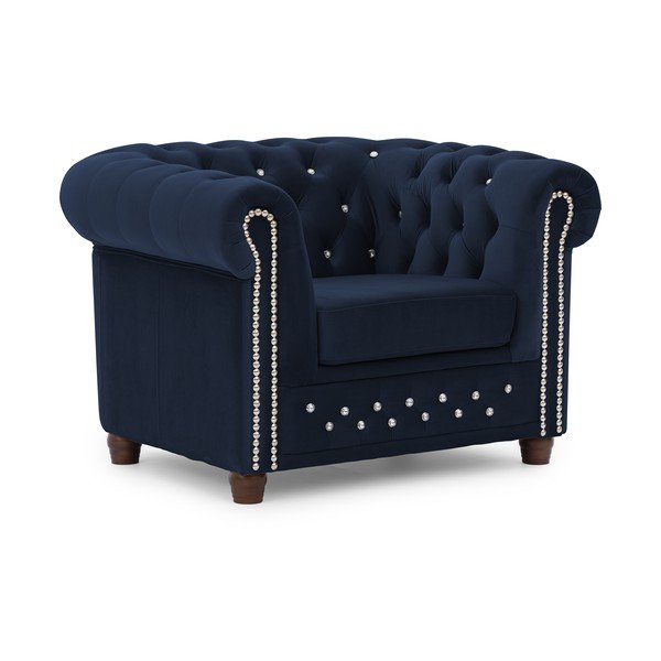 Modré zamatové kreslo chesterfield York Blik – Ropez