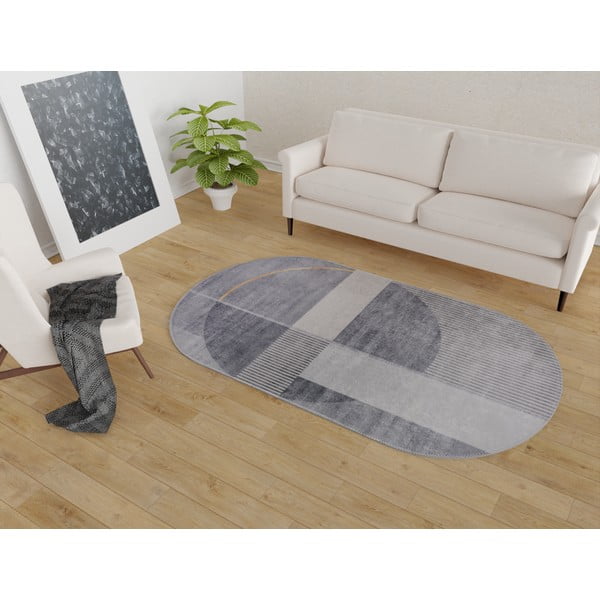 Sivý umývateľný koberec 60x100 cm Oval – Vitaus-image-1