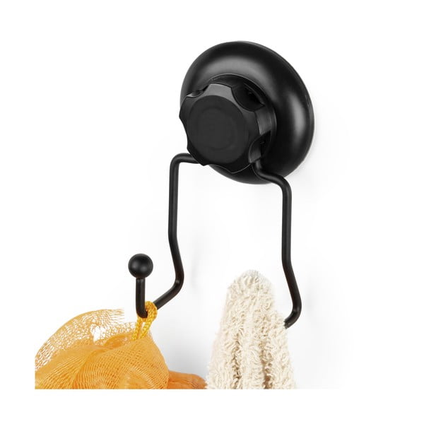 Čierny samodržiaci nástenný dvojitý háčik Compactor Bestlock Black-image-1
