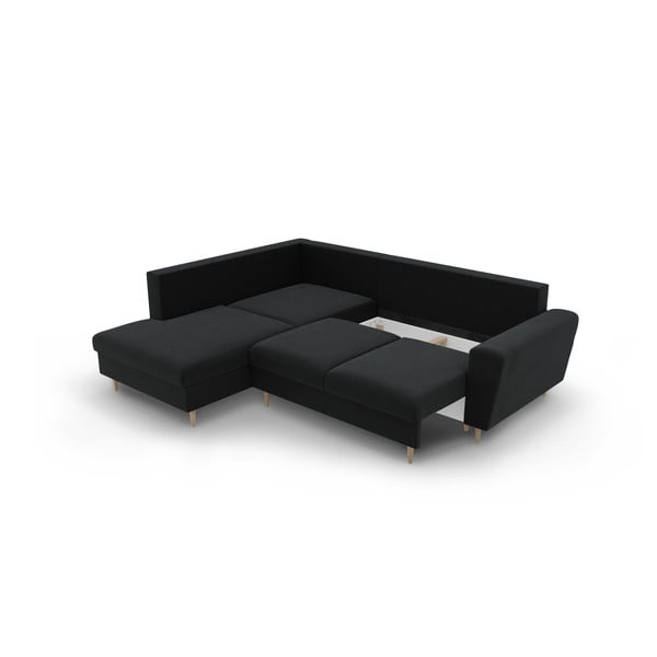 Čierna zamatová rozkladacia/s úložným priestorom rohová pohovka (ľavý roh/do L) Kyoto – Cosmopolitan Design-image-3