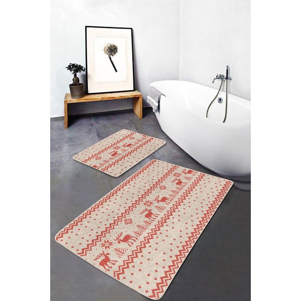 Červené/béžové kúpeľňové predložky v súprave 2 ks 60x100 cm – Mila Home