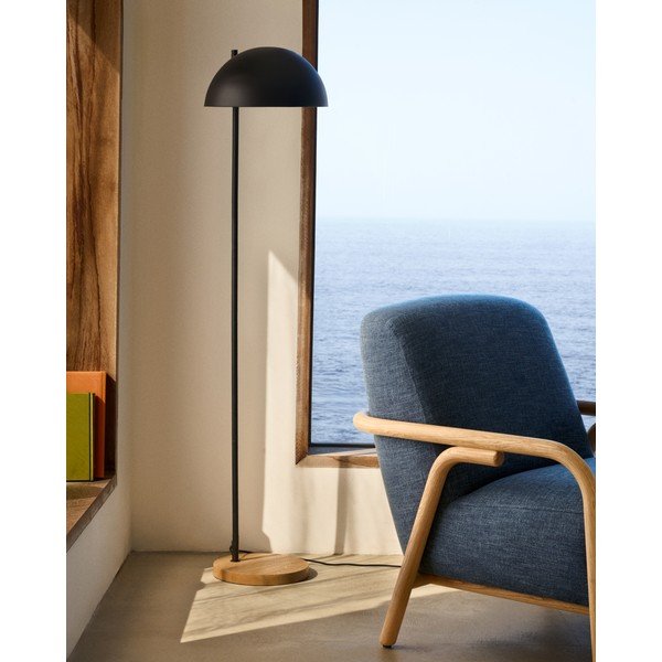 Čierna/v prírodnej farbe stojacia lampa s kovovým tienidlom (výška 150 cm) Catlar – Kave Home-image-1