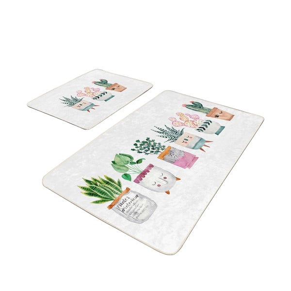 Biele zamatové kúpeľňové predložky v súprave 2 ks 60x100 cm Succulent – ​​Mila Home