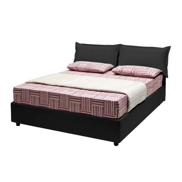 Čierna dvojlôžková posteľ s úložným priestorom a poťahom z koženky 13Casa Rose, 160 x 190 cm