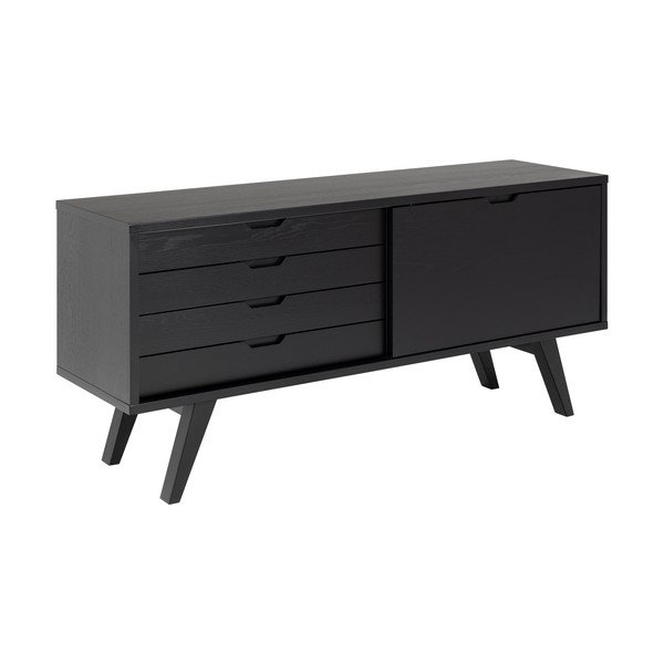 Čierna nízka komoda v dekore duba s posuvnými dverami 160x72 cm A-Line – Actona-image-2