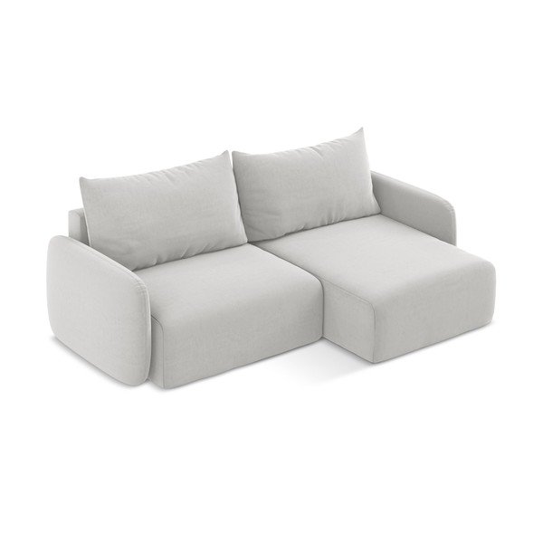 Svetlosivá zamatová rozkladacia/s úložným priestorom rohová pohovka (pravý roh/s leňoškou) Kalena – Makamii-image-3