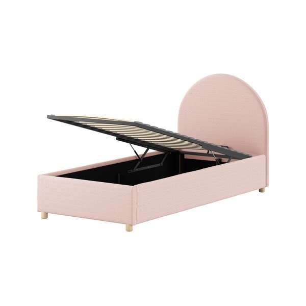 Ružová čalúnená jednolôžková posteľ s úložným priestorom s roštom 90x200 cm Moon – Vipack-image-4