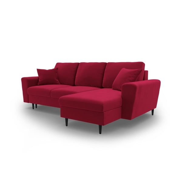 Červená zamatová rozkladacia/s úložným priestorom rohová pohovka Kyoto – Cosmopolitan Design-image-4