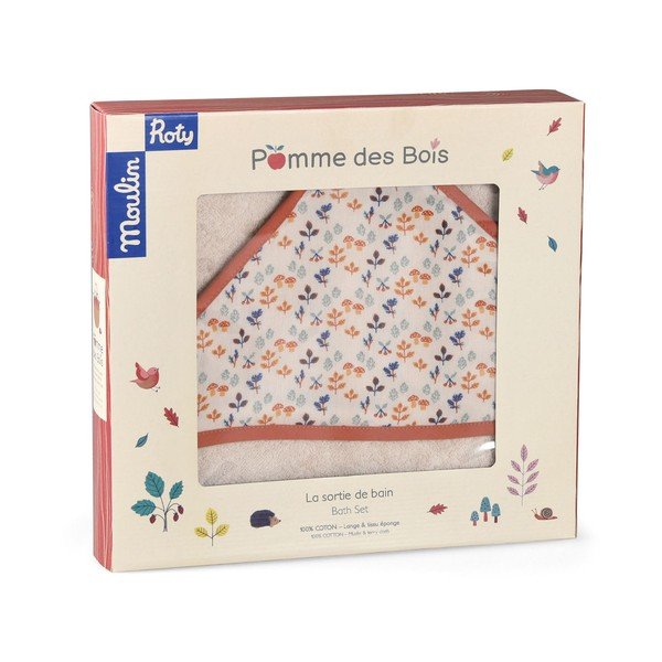 Krémová bavlnená detská osuška s kapucňou 80x80 cm Pomme des Bois – Moulin Roty-image-3