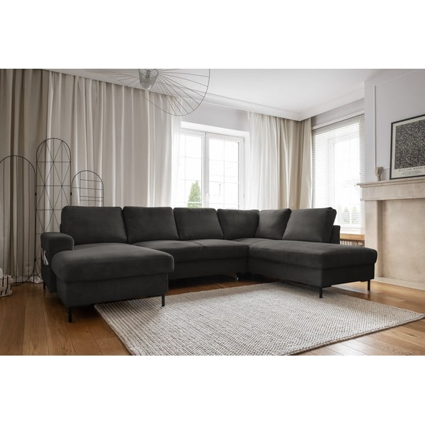Tmavosivá menčestrová rozkladacia rohová pohovka (pravý roh) Lofty Lilly – Miuform-image-3