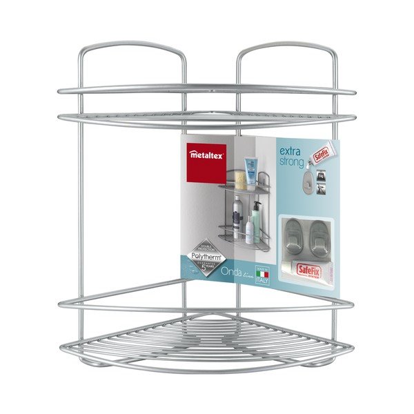 Kúpelňová dvojposchodová rohová polička Metaltex Onda Corner-image-1