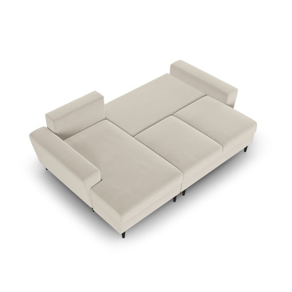 Béžová zamatová rozkladacia/s úložným priestorom rohová pohovka (ľavý roh/s leňoškou) Kyoto – Cosmopolitan Design-image-2