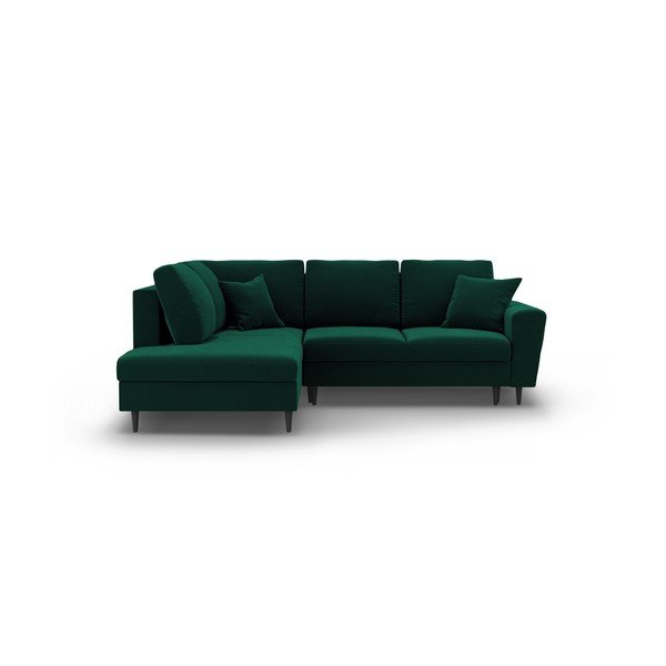 Zelená zamatová rozkladacia/s úložným priestorom rohová pohovka (ľavý roh/do L) Kyoto – Cosmopolitan Design