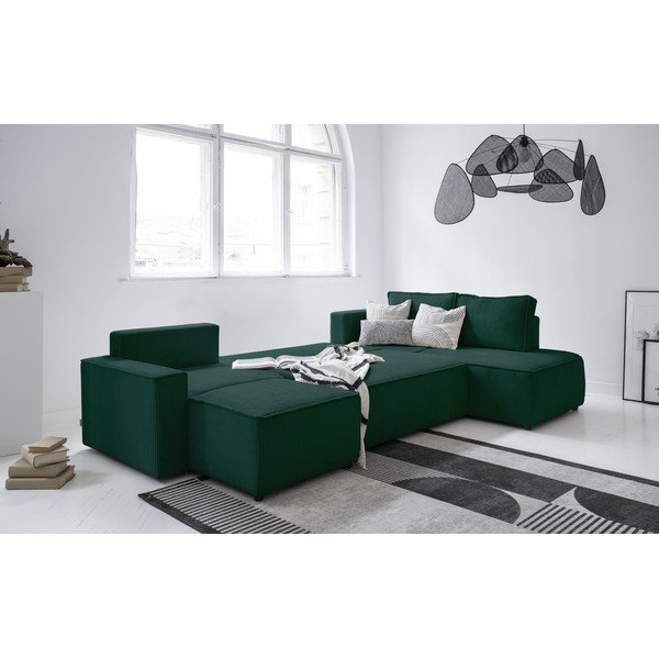 Tmavozelená menčestrová rozkladacia rohová pohovka (pravý roh/do tvaru "U") Brave Dave – Miuform-image-3