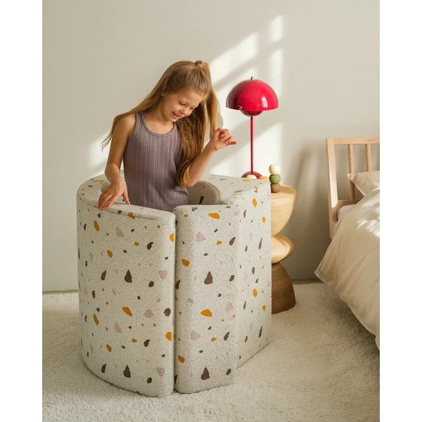 Biele detské kresielko z textílie buklé/ženilkové Terrazzo Moon – Wigiwama-image-4