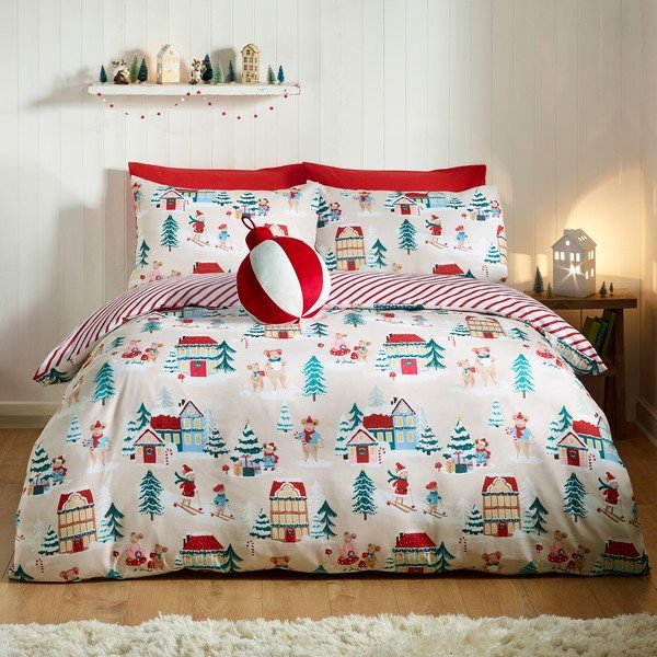 Obliečky na jednolôžko 135x200 cm Christmas Mouse Town – Catherine Lansfield
