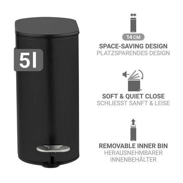 Matne čierny pedálový oceľový odpadkový kôš 5 l Collungo – Wenko-image-2