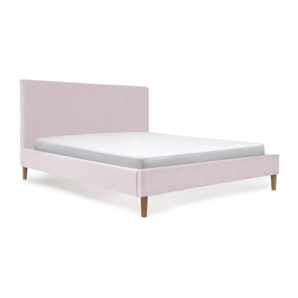 Ružová posteľ s prírodnými nohami Vivonita Kent, 140 × 200 cm
