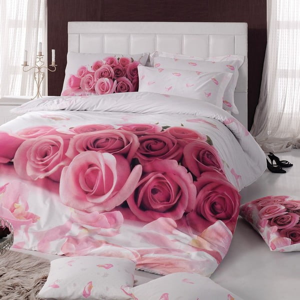 Ružové bavlnené obliečky s plachtou na dvojlôžko Darling, 200 × 220 cm