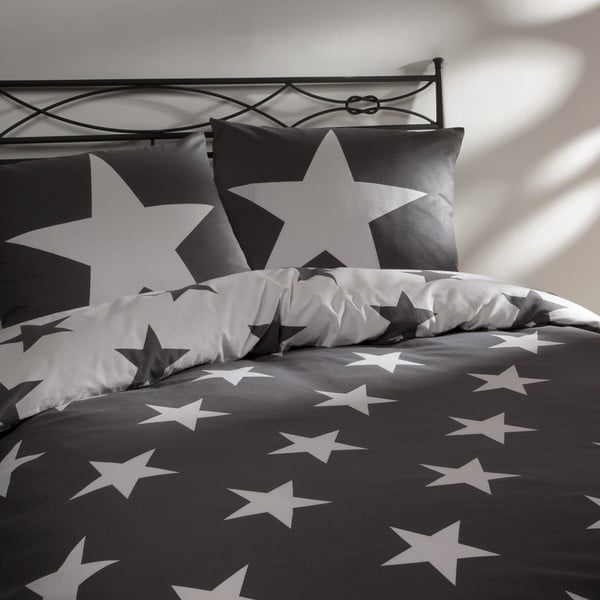 Sivé bavlnené posteľné obliečky na jednolôžko Ekkelboom Stars, 140 × 200 cm
