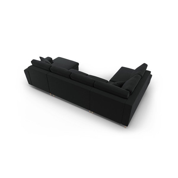 Čierna zamatová rozkladacia/s úložným priestorom rohová pohovka (ľavý roh/do "U") Kyoto – Cosmopolitan Design-image-4