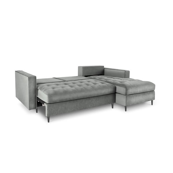 Svetlosivá zamatová rozkladacia rohová pohovka Milo Casa Santo, pravý roh-image-4