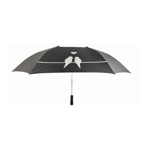 Čierny dáždnik pre dve osoby Esschert Design Love Birds, ⌀ 128 cm