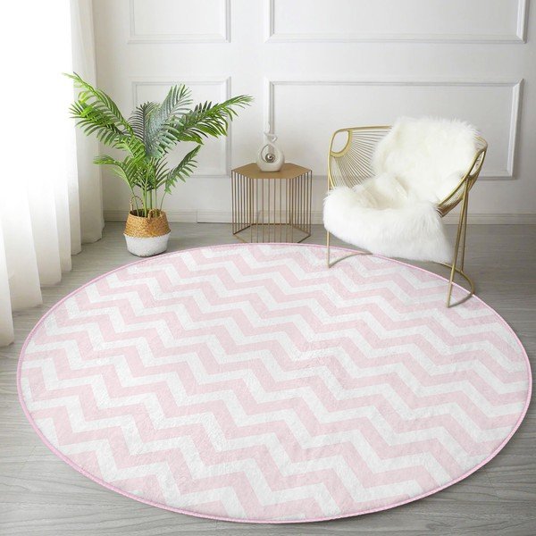 Svetloružový prateľný okrúhly koberec vhodný pre robotické vysávače ø 120 cm Comfort – Mila Home-image-4