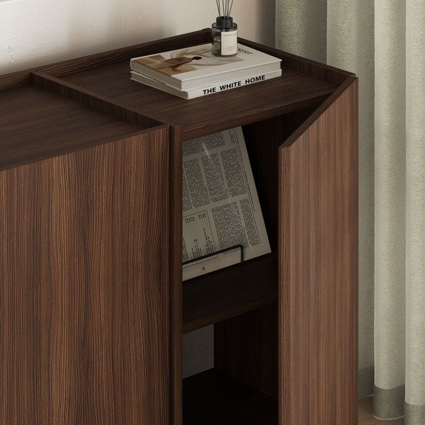 Komoda v dekore orecha s otvorom pre káble v tmavo prírodnej farbe 180x80x45 cm Dorma – Kalune Design-image-3