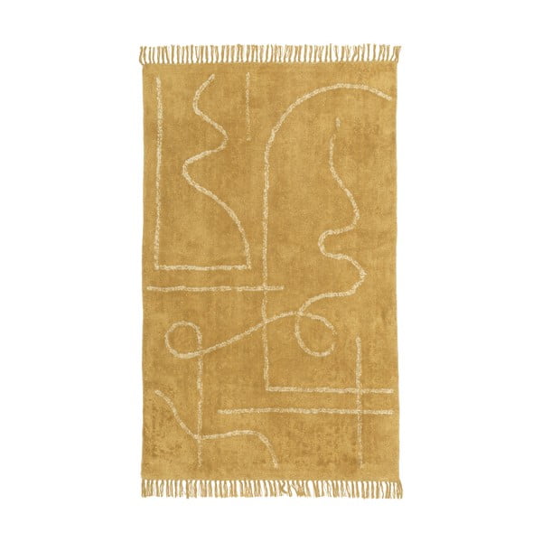 Oranžový ručne tkaný bavlnený koberec Westwing Collection Lines, 120 x 180 cm