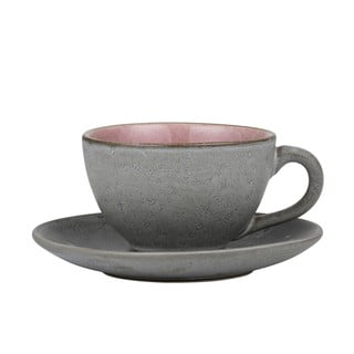 Sivo-ružová kameninová šálka s tanierikom Bitz Premium, 220 ml