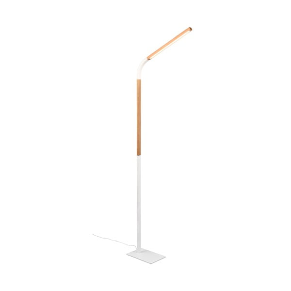 LED stojacia lampa v bielej a prírodnej farbe s dreveným tienidlom (výška 169,5 cm) Norris – Trio