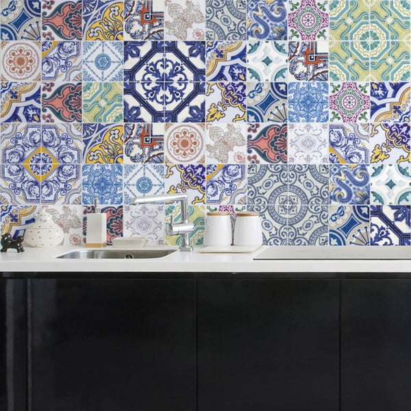 Sada 60 nástenných samolepiek Ambiance Wall Decals Tiles Stylish Multi Originals, 15 × 15 cm