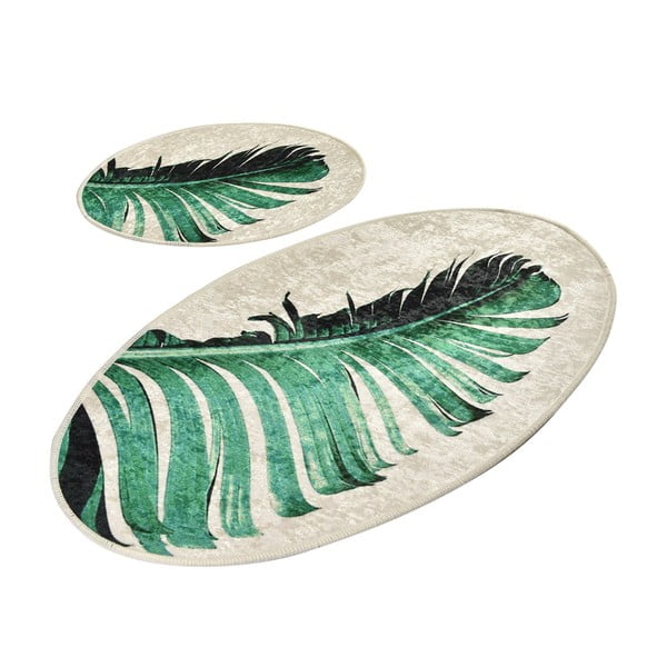 Zeleno-béžové kúpeľňové predložky v súprave 2 ks 60x100 cm Floret – Foutastic