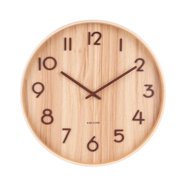 Svtlohnedé nástenné hodiny z lipového dreva Karlsson Pure Large, ø 60 cm