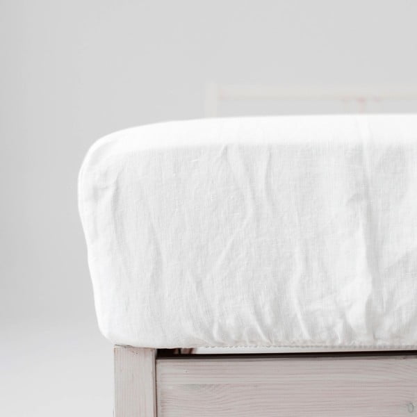 Biela napínacia plachta s prímesou ľanu 90x200 cm – Linen Tales-image-3